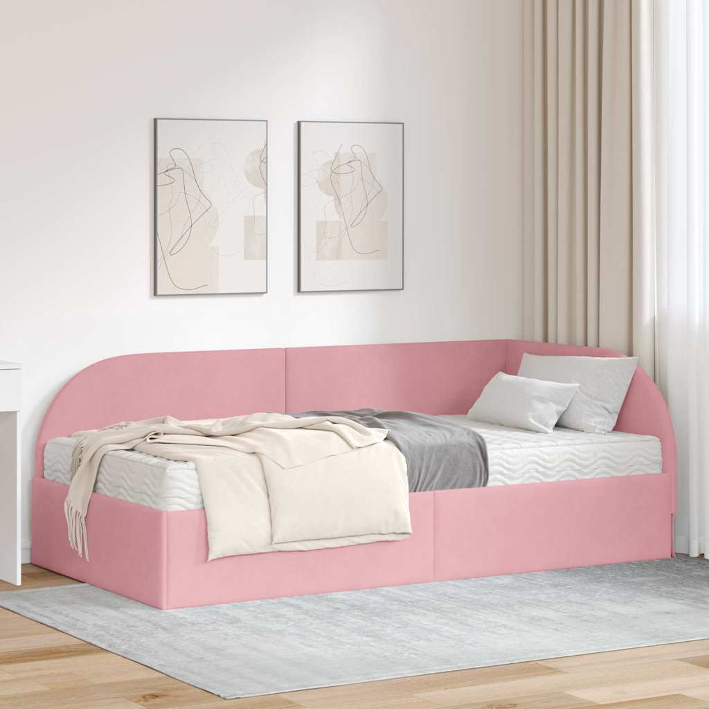 Hoekbedframe met Matras met hoofdeinde 2 pcs Roze Fluweel is nu te koop bij PeponiXL, paradijselijk wonen!