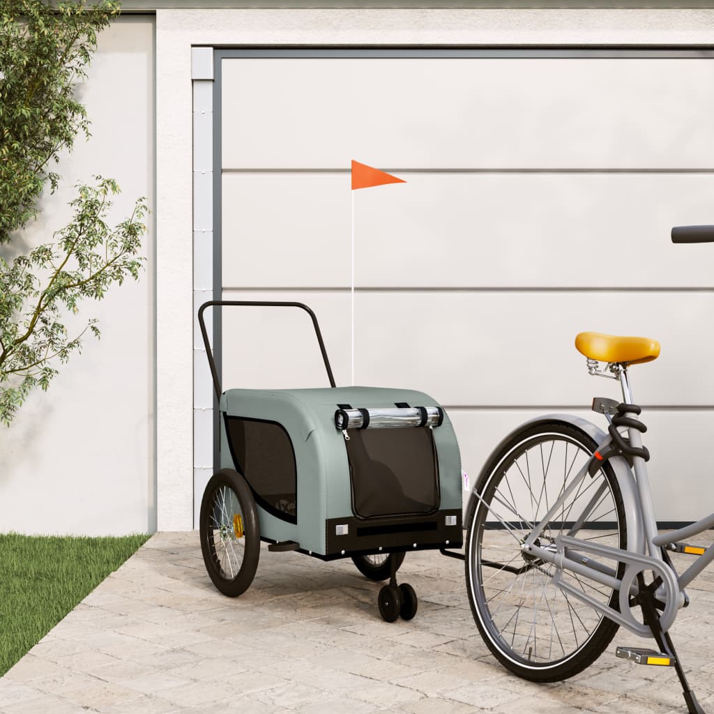 Hondenfietstrailer oxford stof en ijzer grijs en zwart is nu te koop bij PeponiXL, paradijselijk wonen!