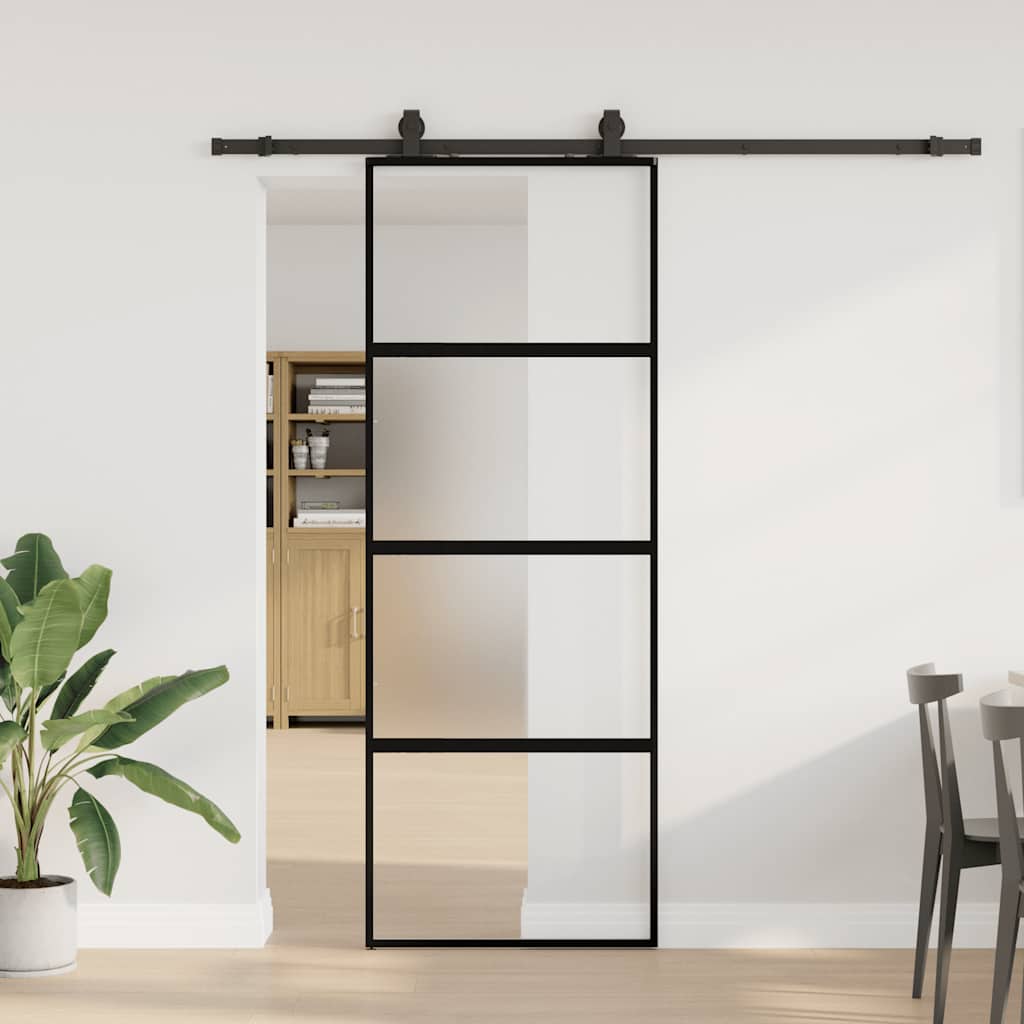 Schuifdeur met beslagset 76x205 cm gehard glas zwart is nu te koop bij PeponiXL, paradijselijk wonen!