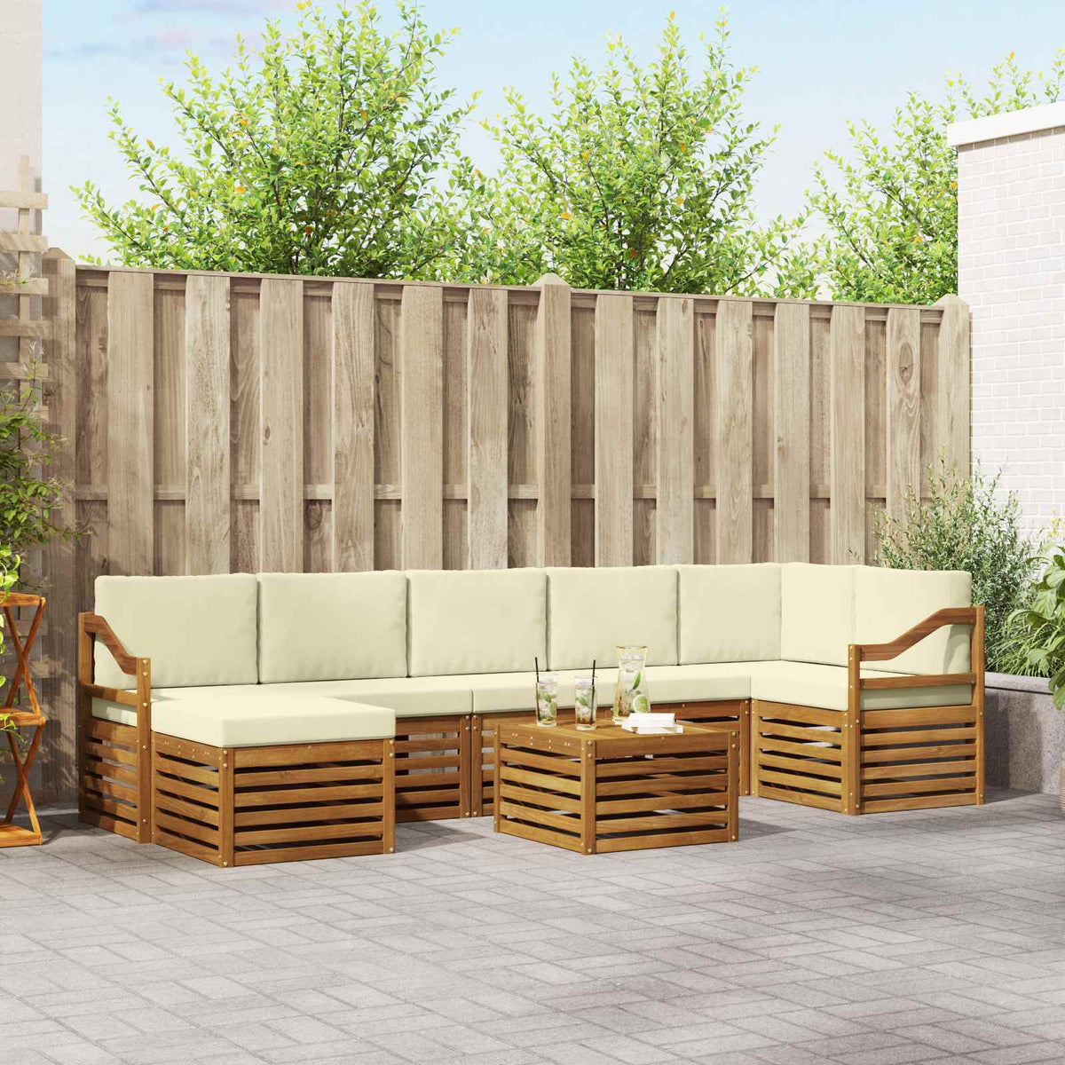 Buiten bankenset 8 pcs Natuurlijk en Crème Massief Acaciahout is nu te koop bij PeponiXL, paradijselijk wonen!