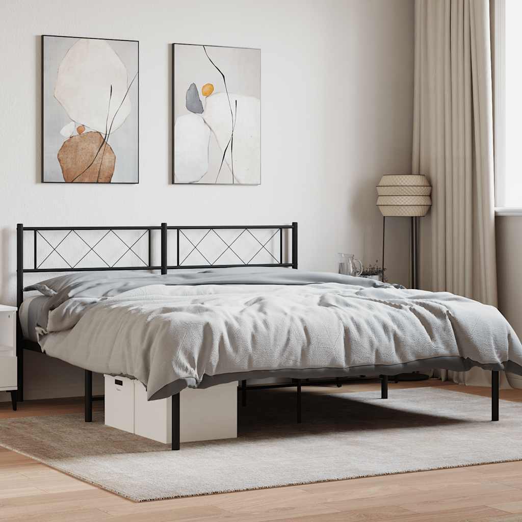 Bedframe met hoofdbord metaal zwart 160x200 cm is nu te koop bij PeponiXL, paradijselijk wonen!