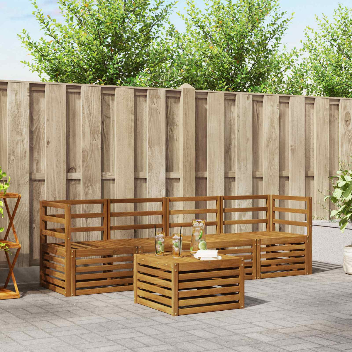 Sofa-Sets 5 pcs Naturel Massief Acaciahout is nu te koop bij PeponiXL, paradijselijk wonen!