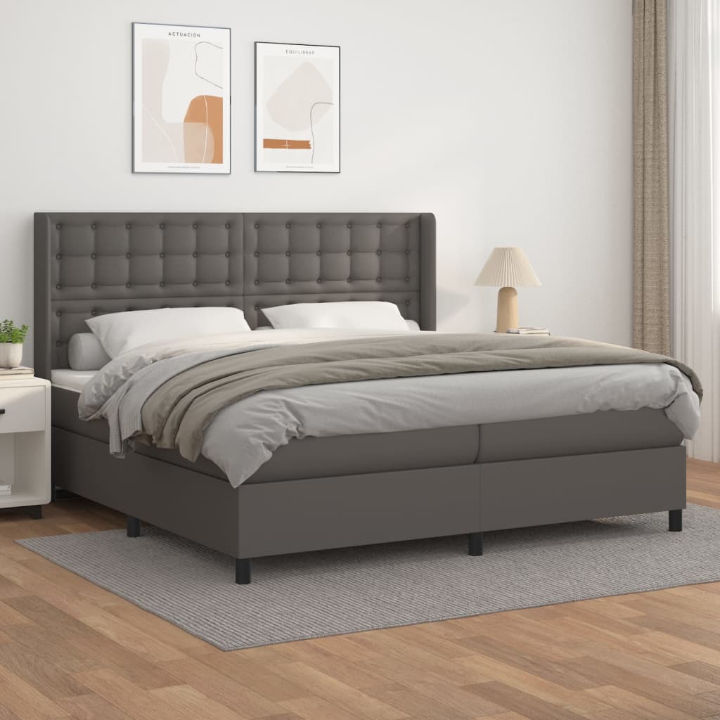 Boxspring met matras kunstleer grijs 200x200 cm is nu te koop bij PeponiXL, paradijselijk wonen!