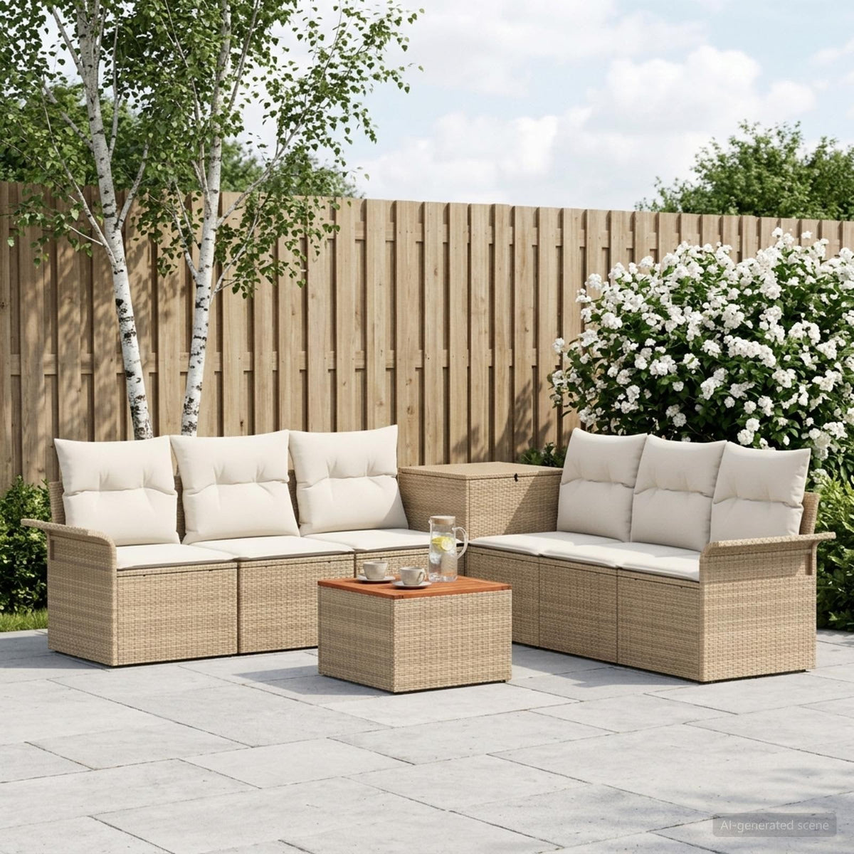 Bankstel 8 st Beige en Crème Wit Poly Rattan en Staal is nu te koop bij PeponiXL, paradijselijk wonen!