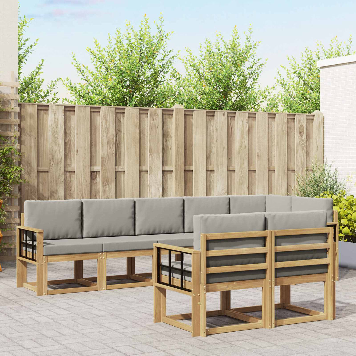 Buiten bankenset met kussen 8 pcs Wit en Lichtgrijs is nu te koop bij PeponiXL, paradijselijk wonen!