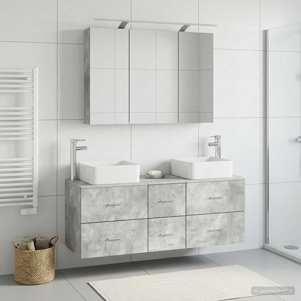 Badkamermeubelset 4 st Betongrijs Bewerkt hout en glas is nu te koop bij PeponiXL, paradijselijk wonen!