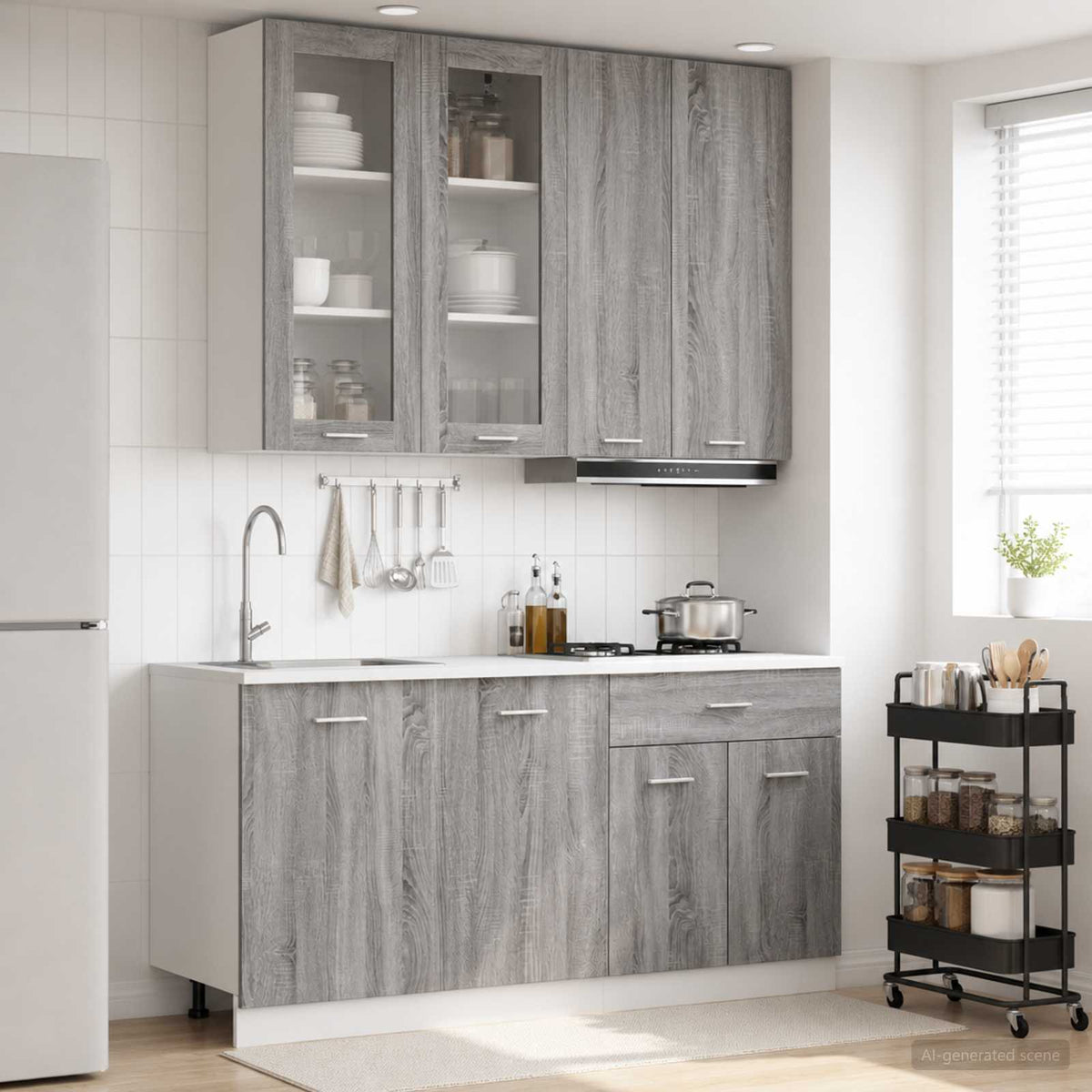 Keukenblok LYON 4 pcs Grijs Sonoma Bewerkt hout is nu te koop bij PeponiXL, paradijselijk wonen!