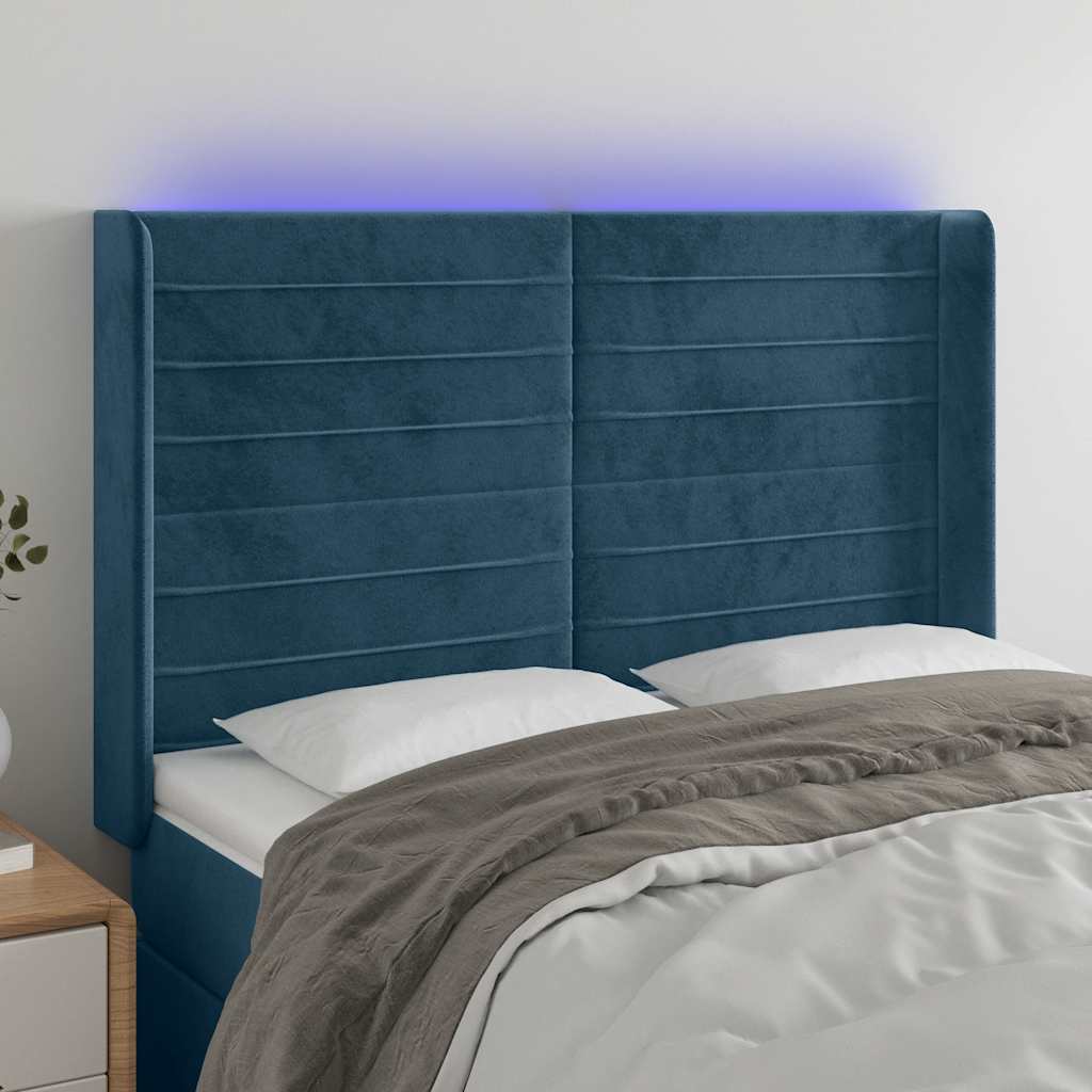 Hoofdbord LED 147x16x118/128 cm fluweel donkerblauw is nu te koop bij PeponiXL, paradijselijk wonen!