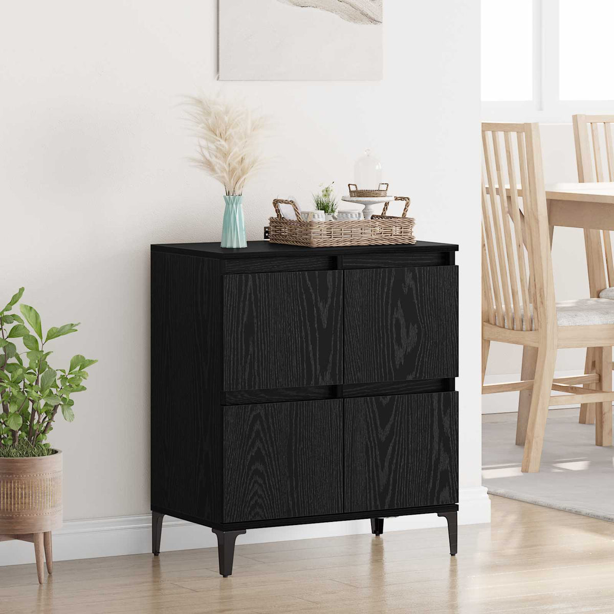 Dressoir Zwart Eiken 60 x 35 x 70 cm Gemonteerd hout en ijzer is nu te koop bij PeponiXL, paradijselijk wonen!