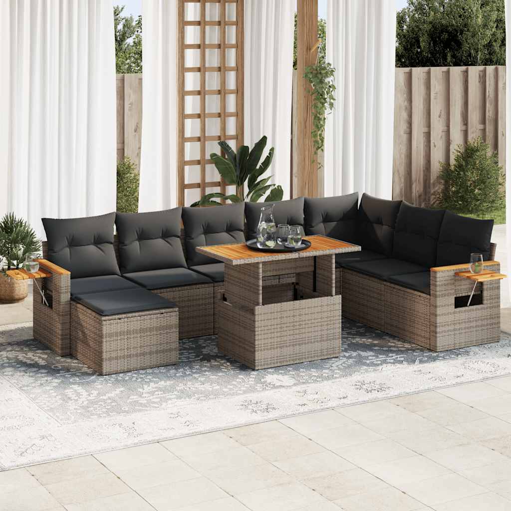 9-delige Loungeset met kussens poly rattan acacia grijs is nu te koop bij PeponiXL, paradijselijk wonen!