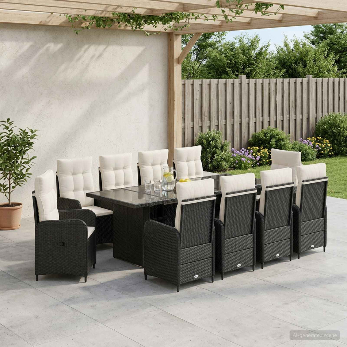 Buiten eettafelset 11 st Zwart en Cream Wit poly rattan is nu te koop bij PeponiXL, paradijselijk wonen!