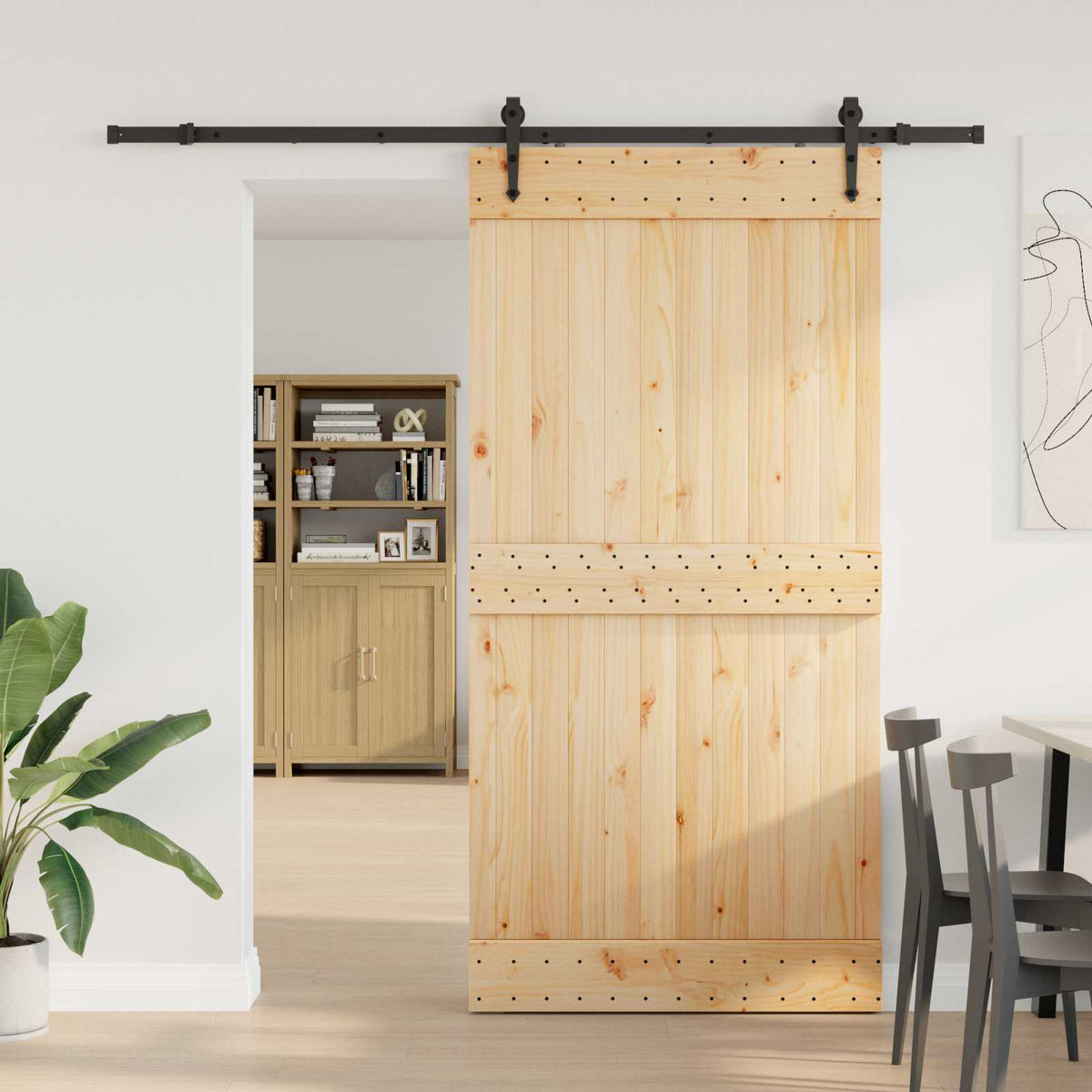 Schuifdeur NARVIK Naturel en Zwart 100 x 210 cm (213,5 cm) is nu te koop bij PeponiXL, paradijselijk wonen!