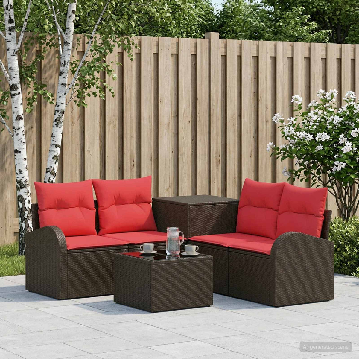 Bankstel 6 st Bruin en Rood Poly Rattan en Staal is nu te koop bij PeponiXL, paradijselijk wonen!