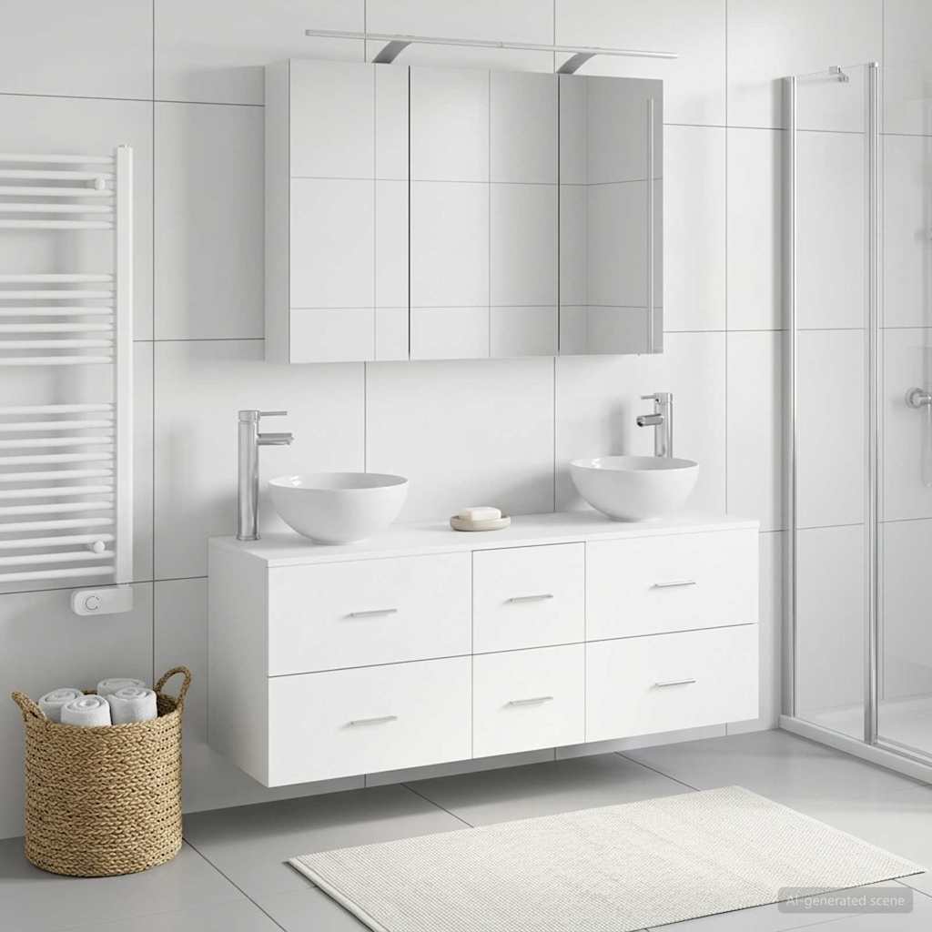 Badkamermeubelset 4 st Wit Bewerkt hout en glas is nu te koop bij PeponiXL, paradijselijk wonen!