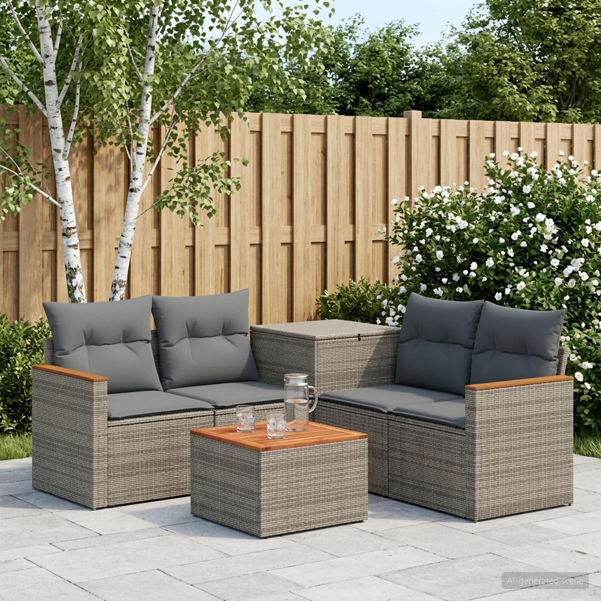Bankstel 6 st Grijs en Donkergrijs Poly Rattan en Staal is nu te koop bij PeponiXL, paradijselijk wonen!