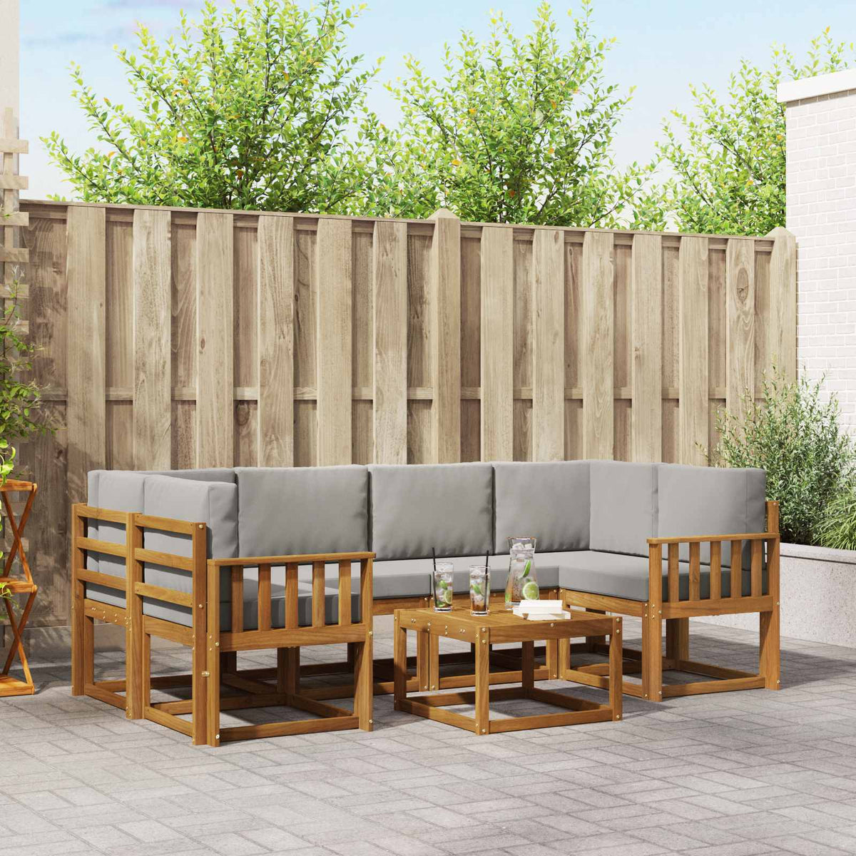 Buiten bankenset met kussen 7 pcs Natuurlijk en Lichtgrijs is nu te koop bij PeponiXL, paradijselijk wonen!