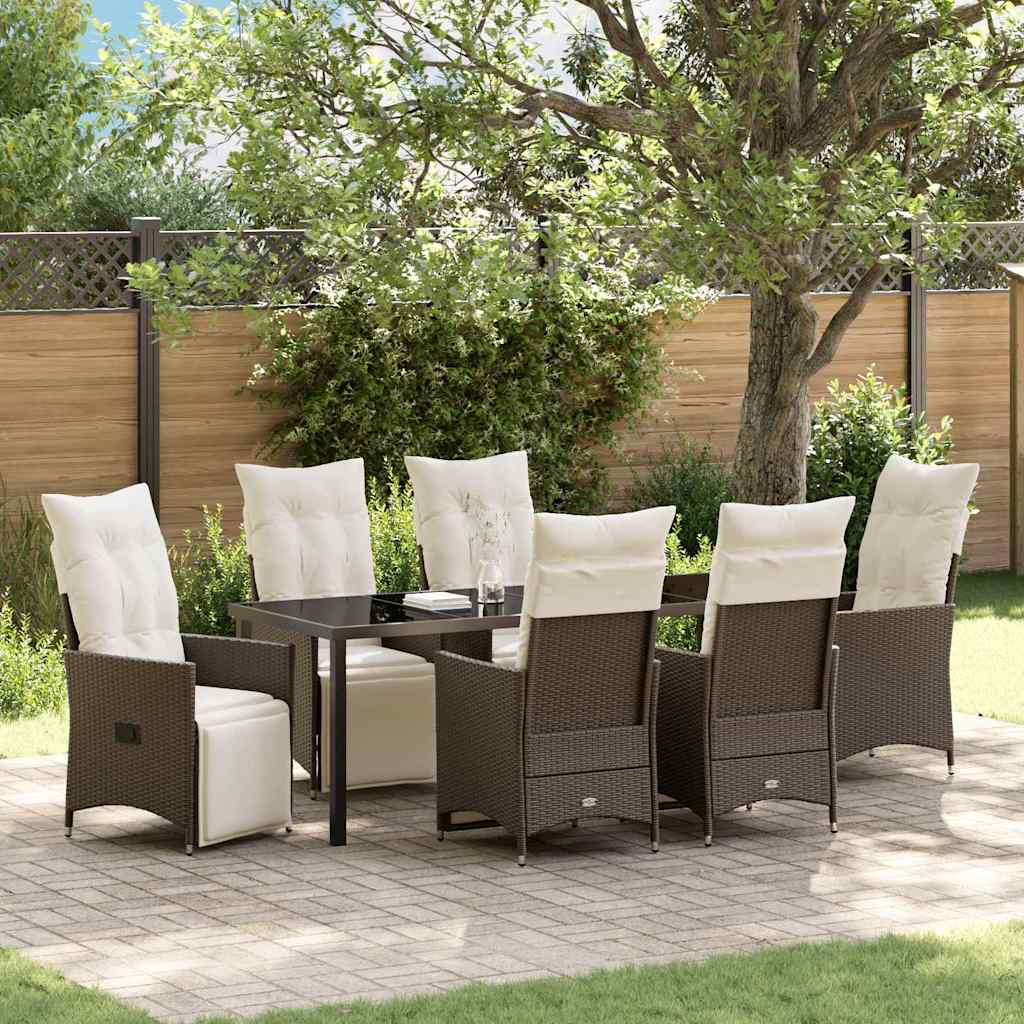 Tuin eettafelset met kussen 7 pcs Bruin poly rattan is nu te koop bij PeponiXL, paradijselijk wonen!