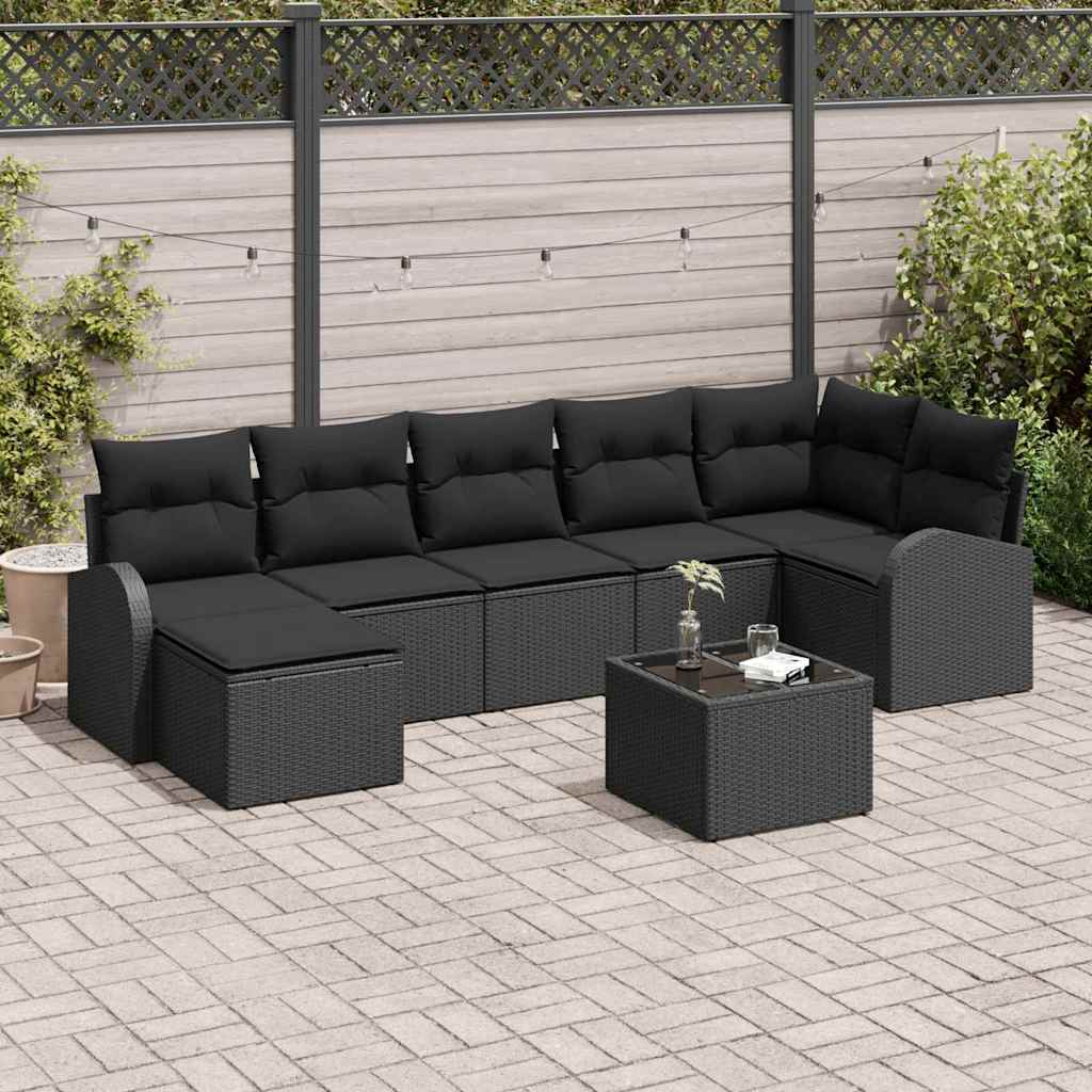 Bankstel met kussen met opslag 8 pcs Zwart poly rattan is nu te koop bij PeponiXL, paradijselijk wonen!