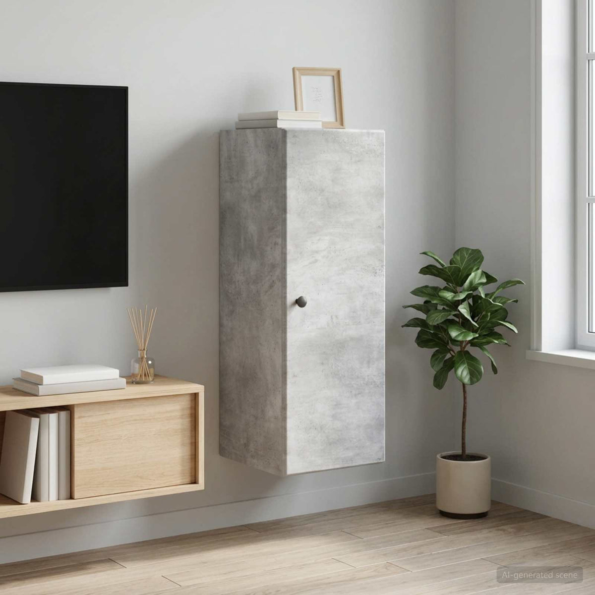 Wandkast Betongrijs 33 x 34,5 x 90 cm Bewerkt hout is nu te koop bij PeponiXL, paradijselijk wonen!