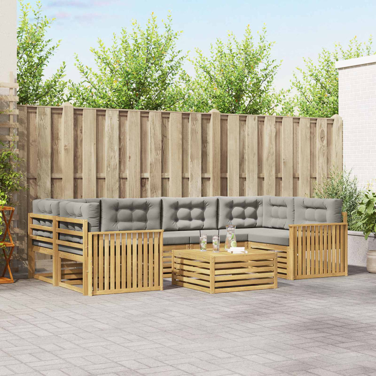 Buiten bankenset 7 pcs Wit en Lichtgrijs is nu te koop bij PeponiXL, paradijselijk wonen!
