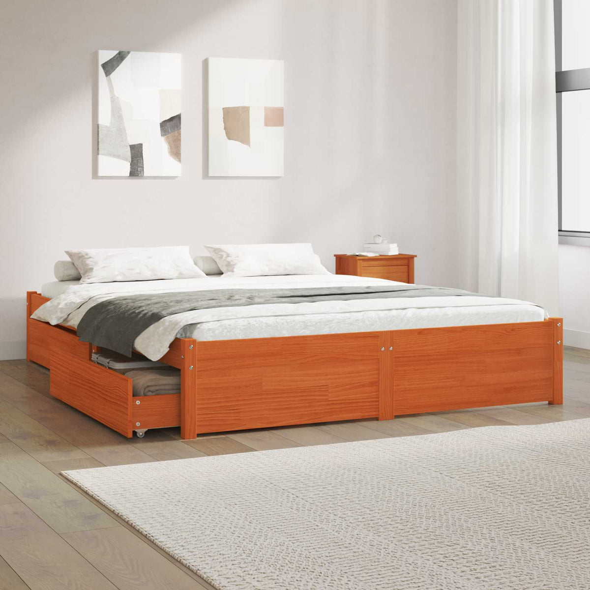 Bedframe met lade met opslag Massief Vurenhout is nu te koop bij PeponiXL, paradijselijk wonen!