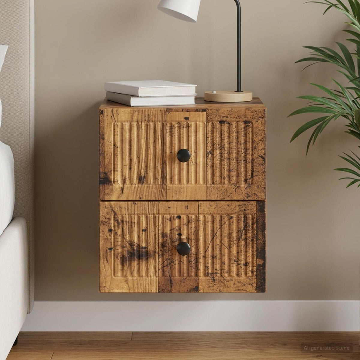 Wandbeugel Bedkast Oud hout 33 x 34,5 x 40 cm Bewerkt hout is nu te koop bij PeponiXL, paradijselijk wonen!
