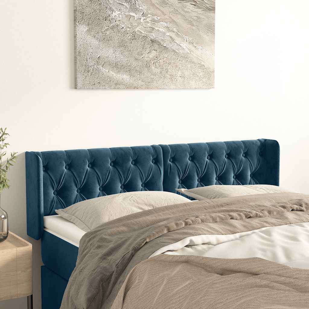 Hoofdbord met randen 147x16x78/88 cm fluweel donkerblauw is nu te koop bij PeponiXL, paradijselijk wonen!