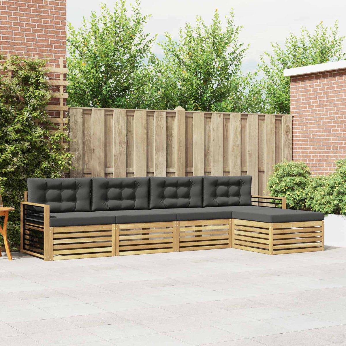 Buiten bankenset 5 pcs Wit en antracietkleurig Polyester is nu te koop bij PeponiXL, paradijselijk wonen!