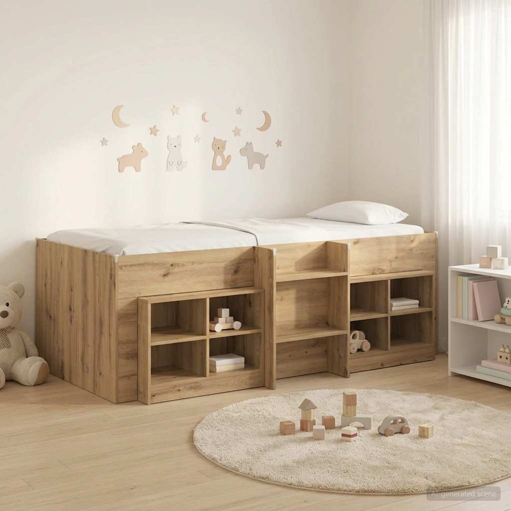 Loft Bed Frame met Kast 3 st Artisanaal eiken Bewerkt hout is nu te koop bij PeponiXL, paradijselijk wonen!