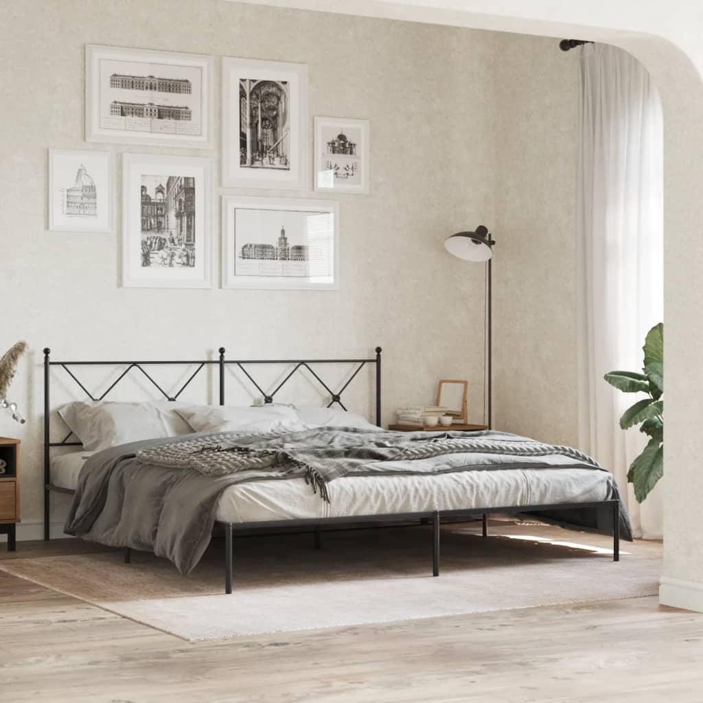 Bedframe met hoofdbord metaal zwart 183x213 cm is nu te koop bij PeponiXL, paradijselijk wonen!