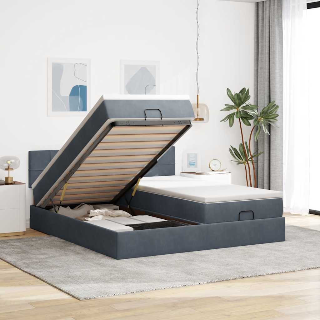 Ottoman bed met matrassen 200x200cm fluweel donkergrijs is nu te koop bij PeponiXL, paradijselijk wonen!