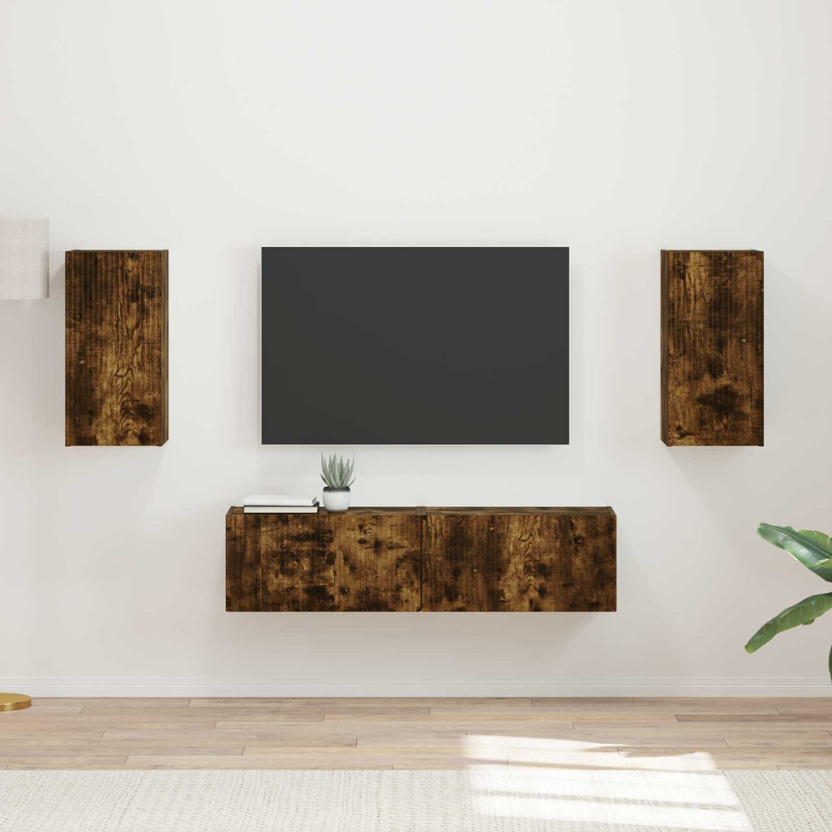 Tv-meubelset 4 pcs Gerookt eiken Bewerkt hout is nu te koop bij PeponiXL, paradijselijk wonen!