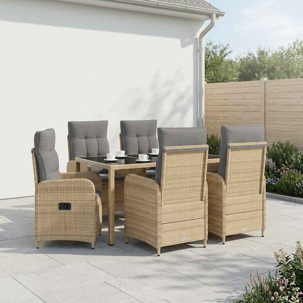 Buiten eettafelset 7 pcs Beige en Licht Grijs 150 x 90 x 75 cm is nu te koop bij PeponiXL, paradijselijk wonen!