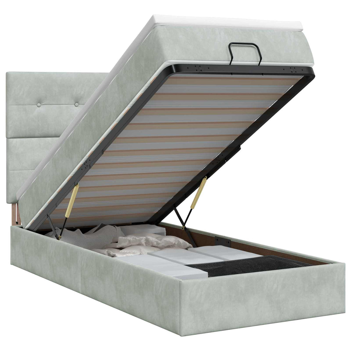 Ottoman bed met matras Lichtgrijs 90 x 190 cm Fluweel is nu te koop bij PeponiXL, paradijselijk wonen!
