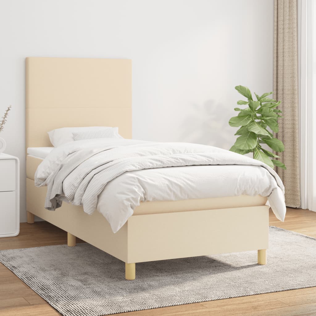 Boxspring met matras stof crèmekleurig 90x200 cm is nu te koop bij PeponiXL, paradijselijk wonen!