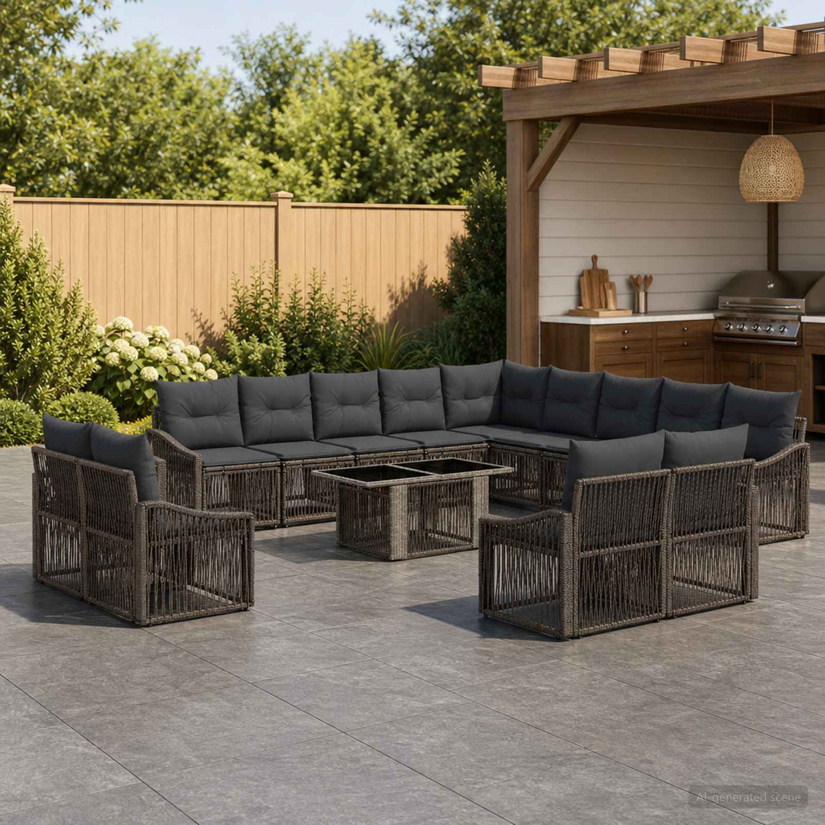 Tuinbankenset 14 st Grijs en Donkergrijs poly rattan is nu te koop bij PeponiXL, paradijselijk wonen!
