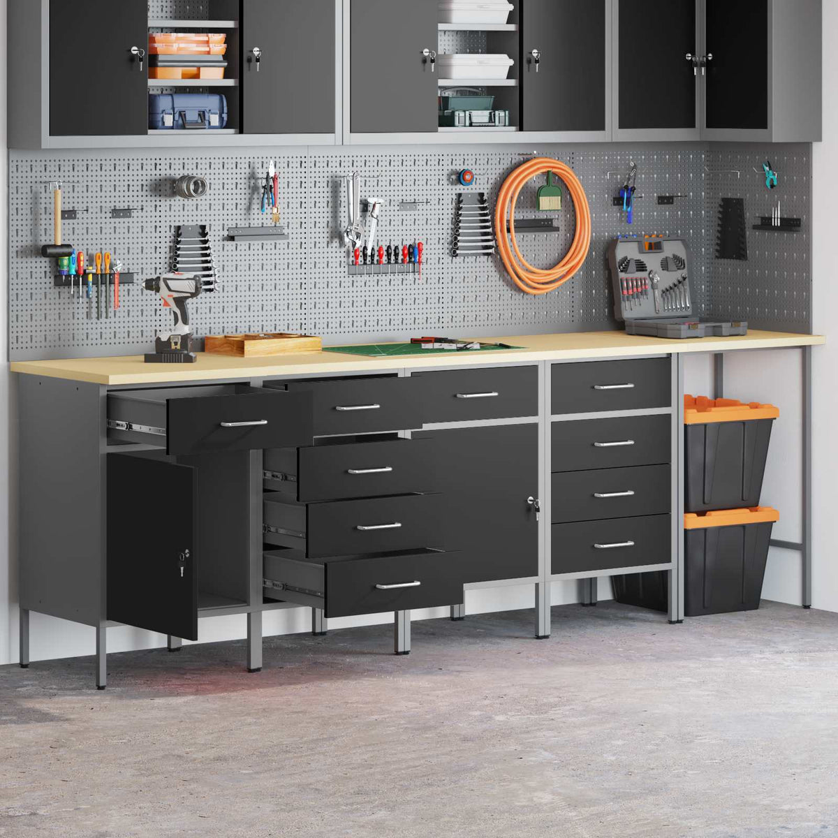 Werkkast set met lade met opslag met slot 5 pcs Zwart en Grijs is nu te koop bij PeponiXL, paradijselijk wonen!