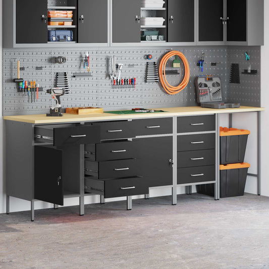 Werkkast set met lade met opslag met slot 5 pcs Zwart en Grijs is nu te koop bij PeponiXL, paradijselijk wonen!