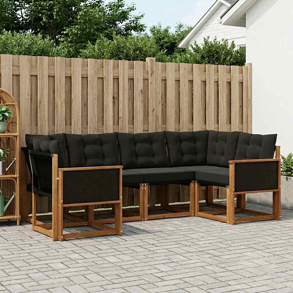 Buiten bankenset met kussen 6 pcs Naturel en Zwart is nu te koop bij PeponiXL, paradijselijk wonen!
