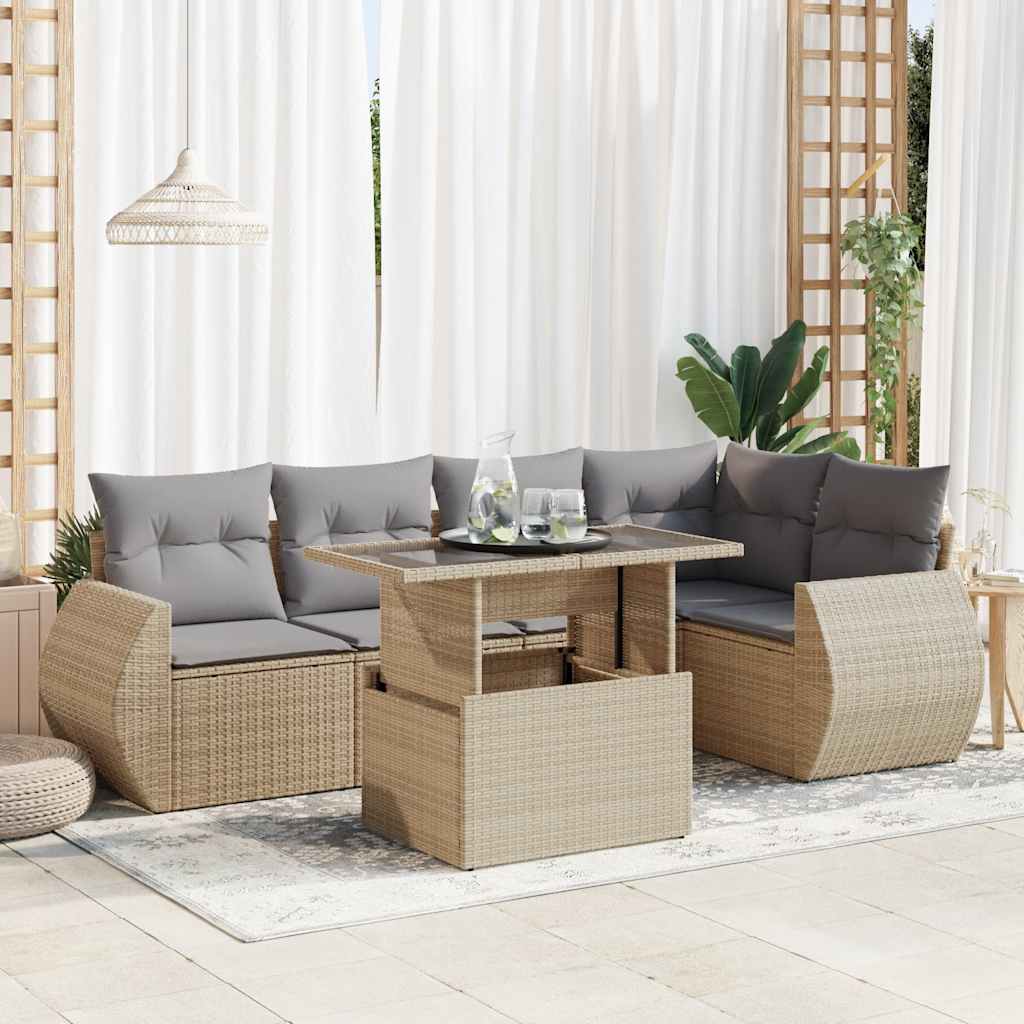 6-delige Loungeset met kussens poly rattan beige is nu te koop bij PeponiXL, paradijselijk wonen!