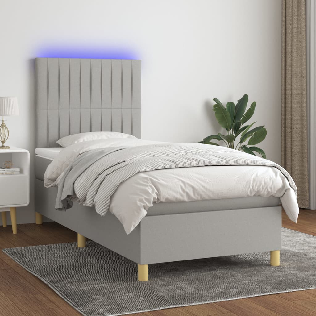Boxspring met matras en LED stof lichtgrijs 80x200 cm is nu te koop bij PeponiXL, paradijselijk wonen!
