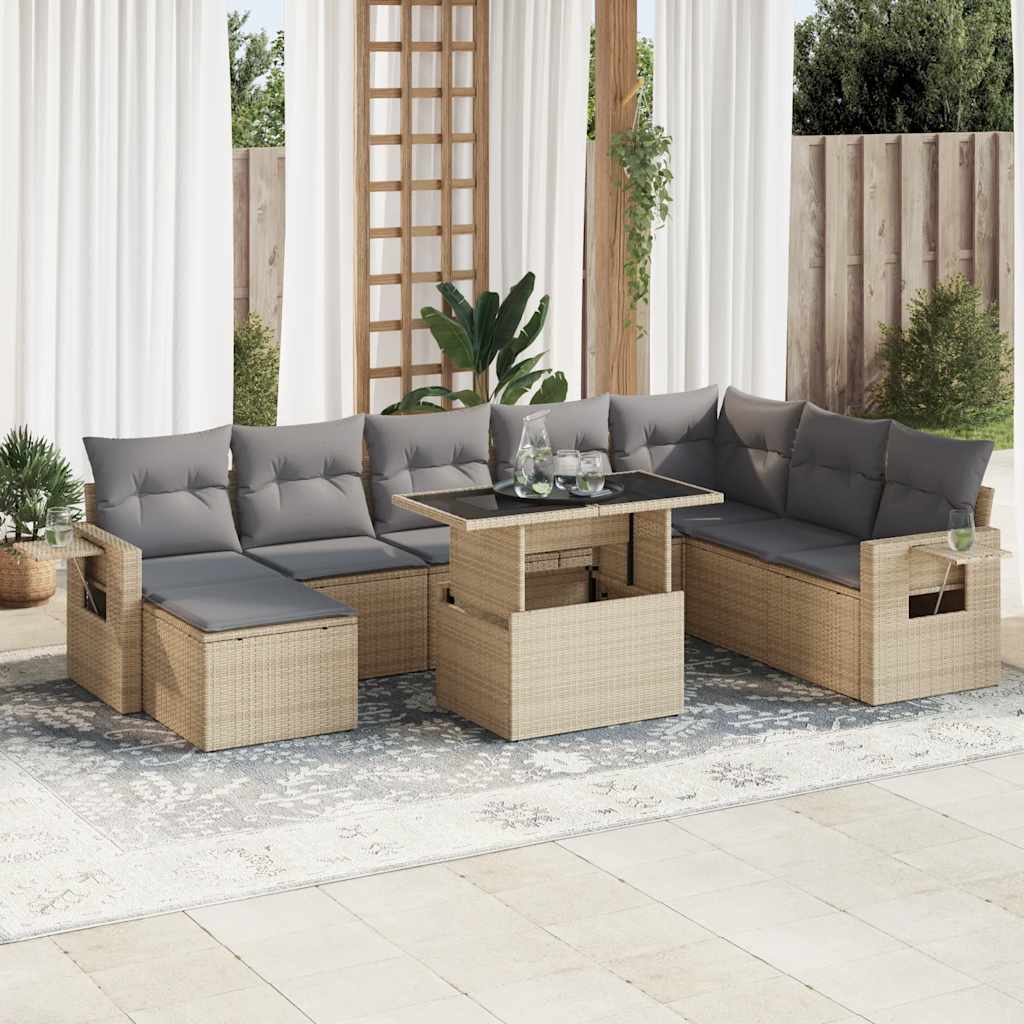 9-delige Loungeset met kussens poly rattan beige is nu te koop bij PeponiXL, paradijselijk wonen!