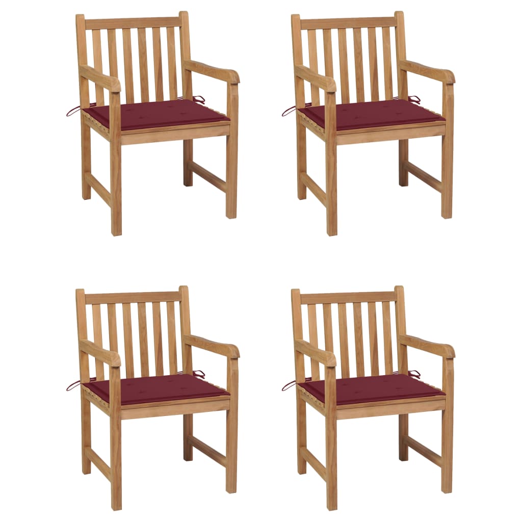 Tuinstoelen 4 st met wijnrode kussens massief teakhout is nu te koop bij PeponiXL, paradijselijk wonen!