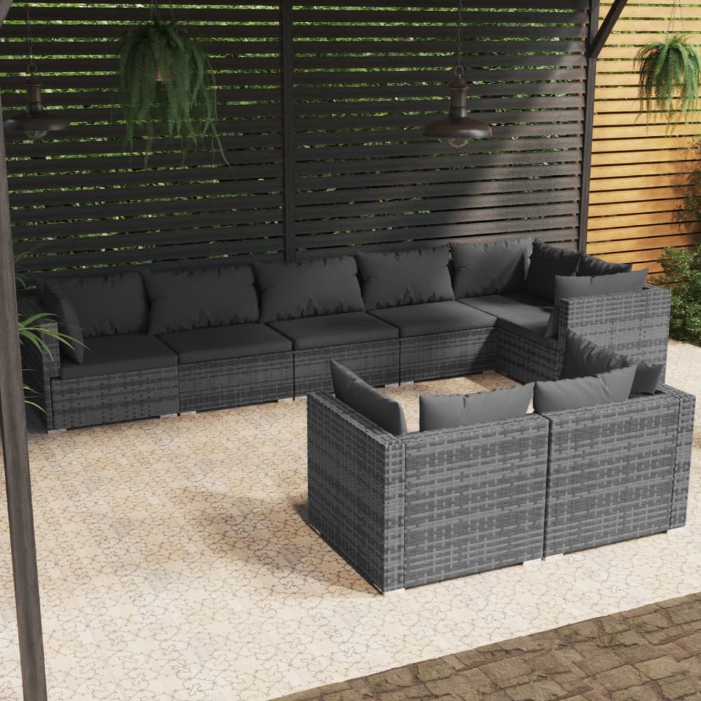 8-delige Loungeset met kussens poly rattan grijs is nu te koop bij PeponiXL, paradijselijk wonen!