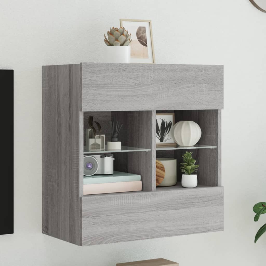 Tv-wandmeubel met LED-verlichting 58,5x30x60,5 cm grijs sonoma is nu te koop bij PeponiXL, paradijselijk wonen!
