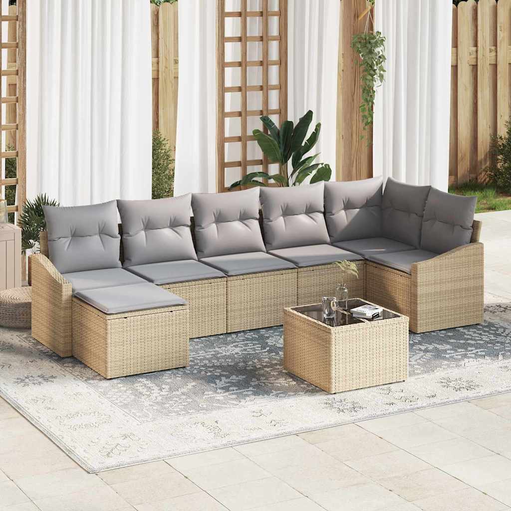 Tuin Sofa Set met kussen 8 pcs Beige en Licht Grijs poly rattan is nu te koop bij PeponiXL, paradijselijk wonen!