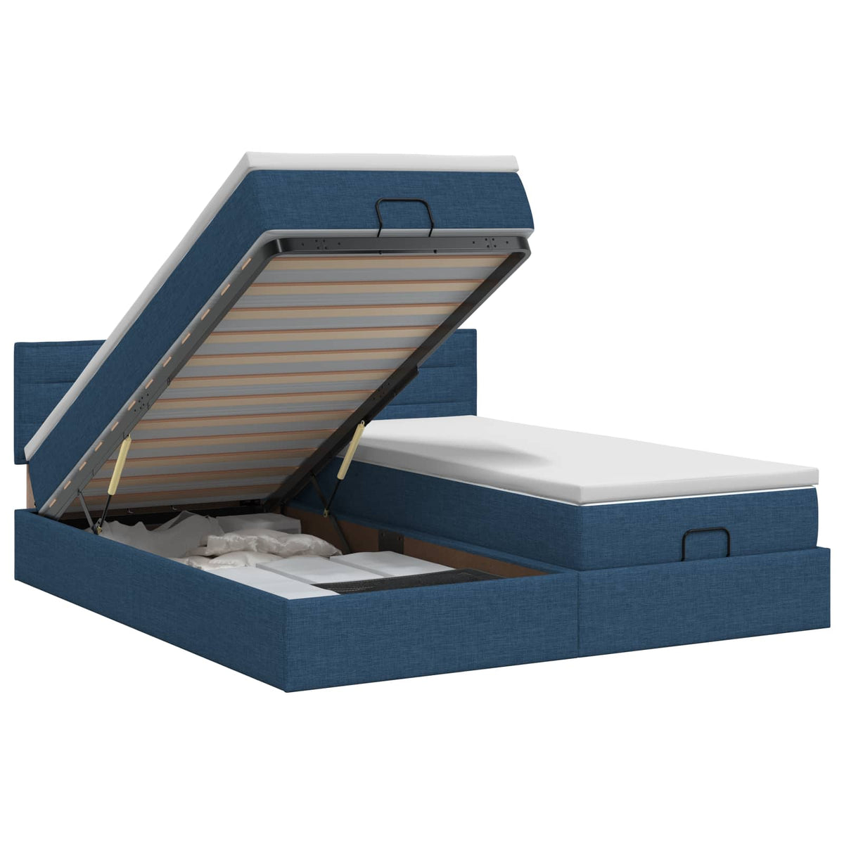 Ottoman bed met matras met hoofdeinde 2 st Blauw Stof is nu te koop bij PeponiXL, paradijselijk wonen!