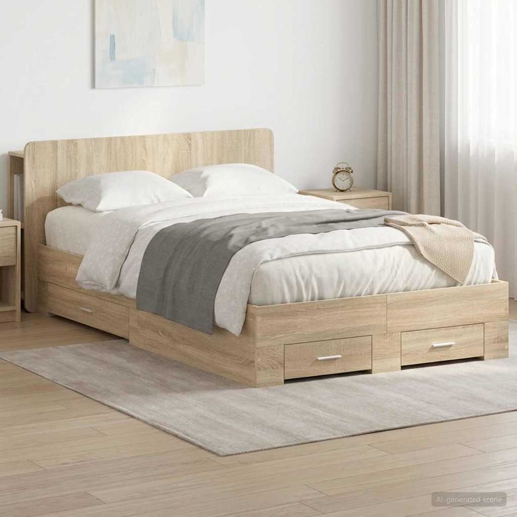 Bedframe met opslag Sonoma Eiken 120 x 200 cm Bewerkt hout is nu te koop bij PeponiXL, paradijselijk wonen!