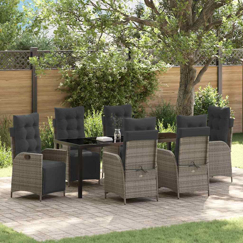 Tuin eettafelset met kussen 7 pcs Grijs poly rattan is nu te koop bij PeponiXL, paradijselijk wonen!