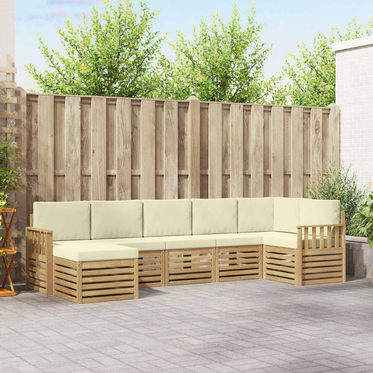 Buiten bankenset 7 pcs Wit en crèmekleurig is nu te koop bij PeponiXL, paradijselijk wonen!